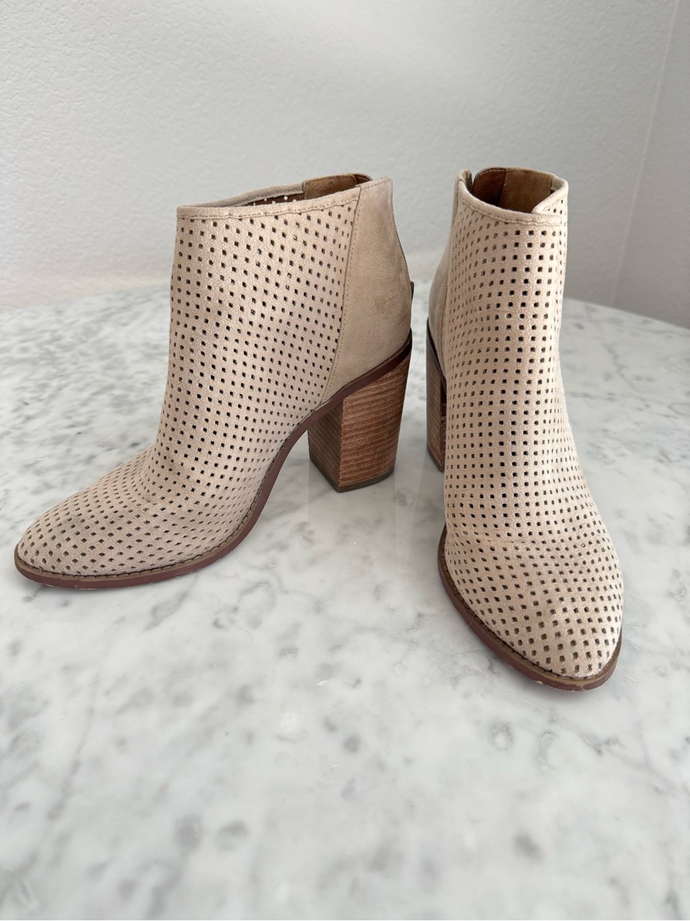 Abound Beige Perforated Suede Ankle Booties